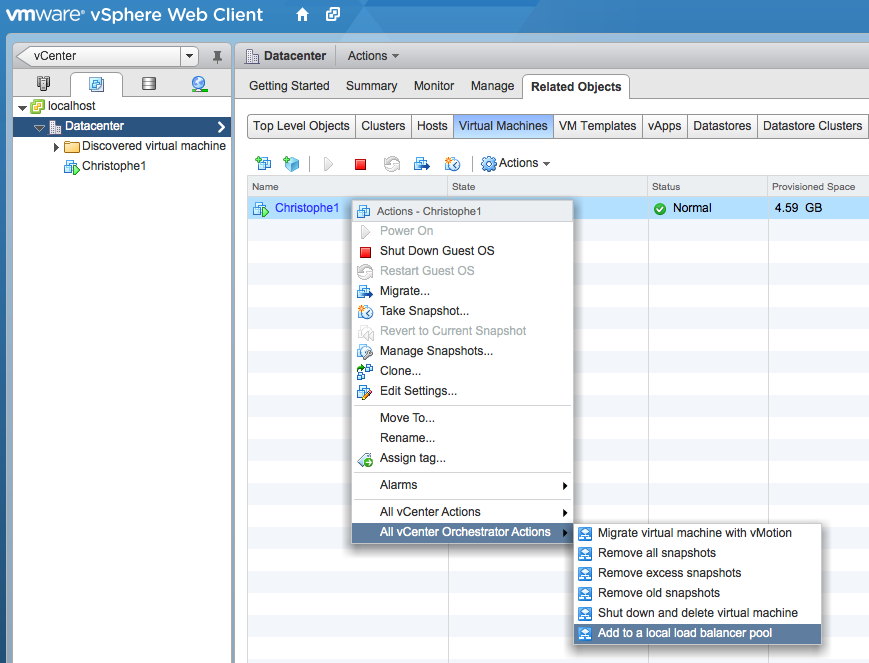 Image: vSphere Web Client contextual workflow launch